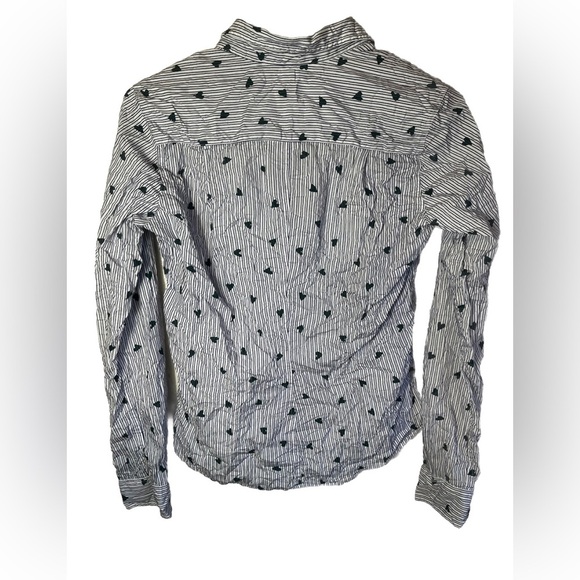 Frank and Eileen Barry Green Hearts Blue Stripes Crinkle Button Down Size XS - Picture 3 of 5